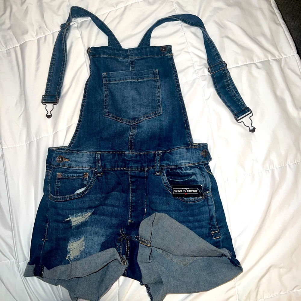 Blue denim overalls